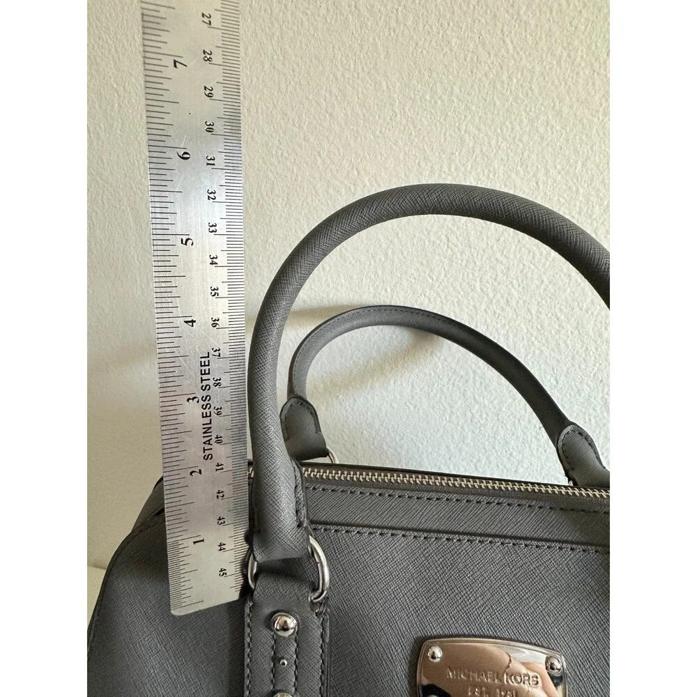 Michael Kors Saffiano Large Dome Satchel Purse Gray Crossbody Detachable Strap